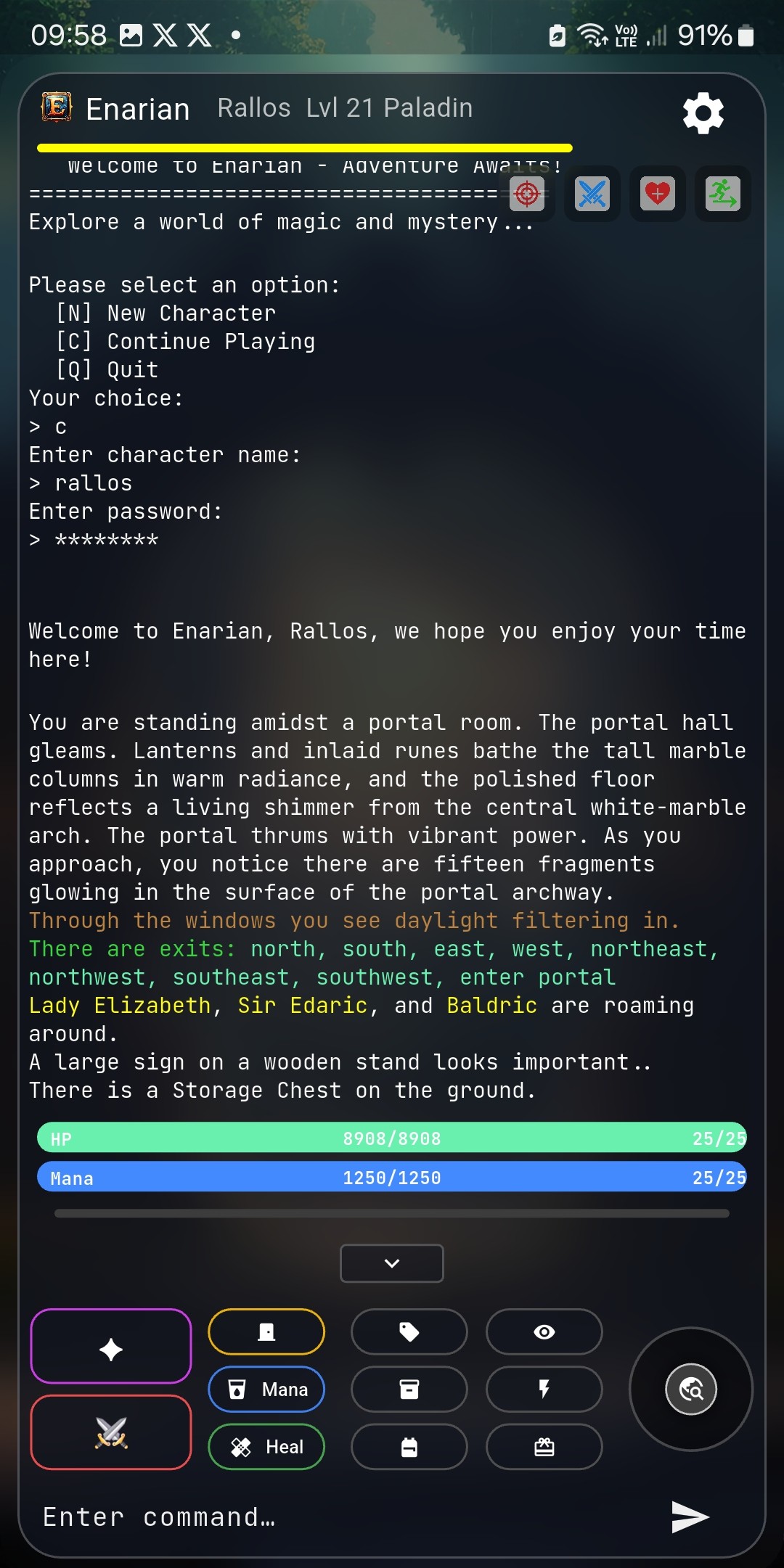Android client — login and portal room